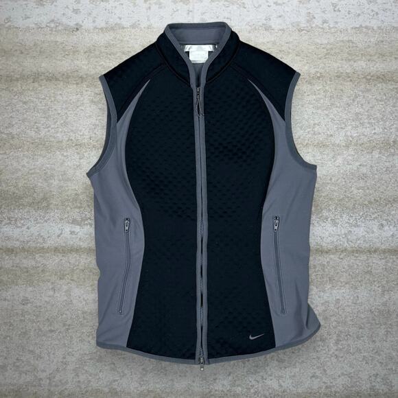 Vintage Nike Golf Vest Grey Black Polyester Full Zip Y2K - Picture 1 of 4